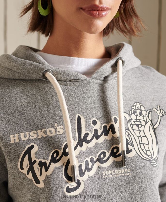 Superdry lysegrå klær 86P46D3469 oversized heritage mountain hettegenser kvinner