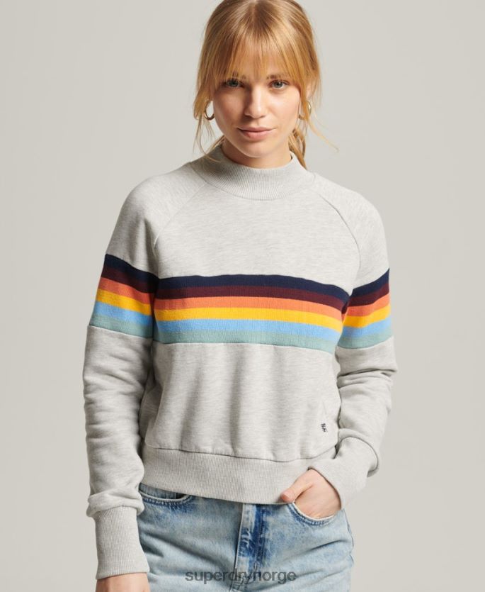 Superdry lysegrå klær 86P46D3482 vintage cali stripe cropped crew sweatshirt kvinner