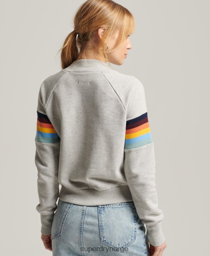 Superdry lysegrå klær 86P46D3482 vintage cali stripe cropped crew sweatshirt kvinner