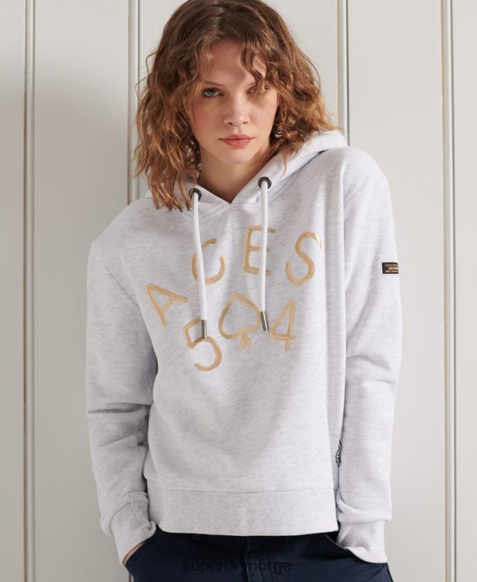 Superdry lysegrå klær 86P46D3495 militær logo crop hettegenser kvinner