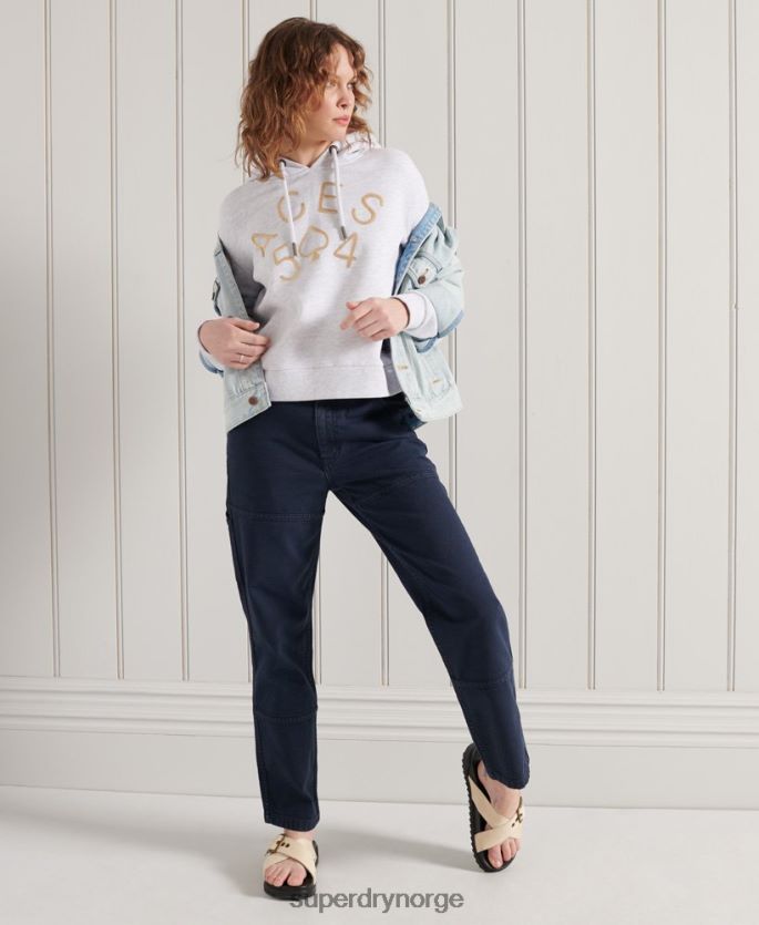Superdry lysegrå klær 86P46D3495 militær logo crop hettegenser kvinner