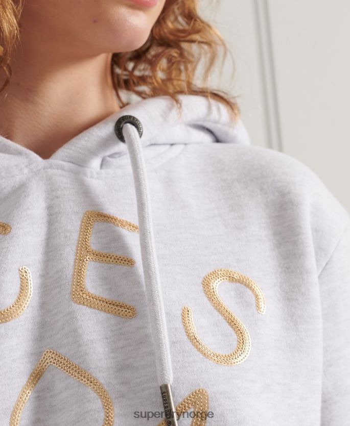 Superdry lysegrå klær 86P46D3495 militær logo crop hettegenser kvinner