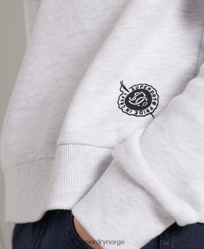 Superdry lysegrå klær 86P46D3495 militær logo crop hettegenser kvinner