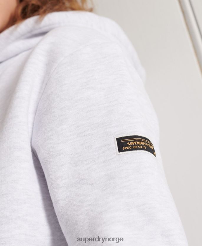 Superdry lysegrå klær 86P46D3495 militær logo crop hettegenser kvinner
