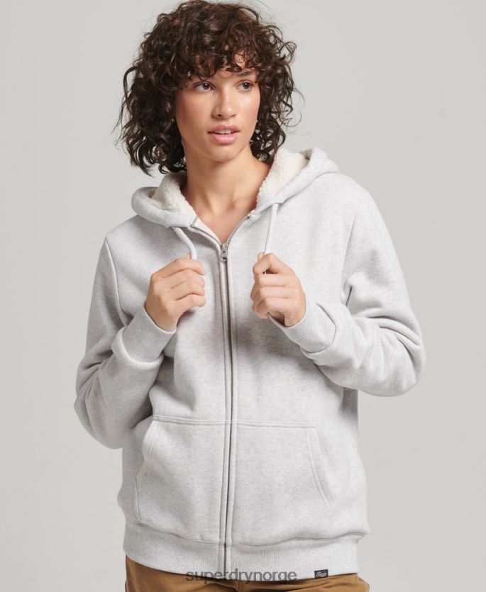 Superdry lysegrå klær 86P46D5752 essensiell borg-fôret hettegenser med glidelås kvinner
