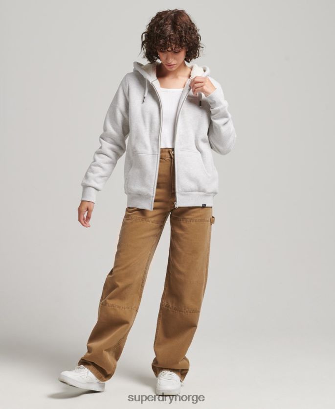 Superdry lysegrå klær 86P46D5752 essensiell borg-fôret hettegenser med glidelås kvinner