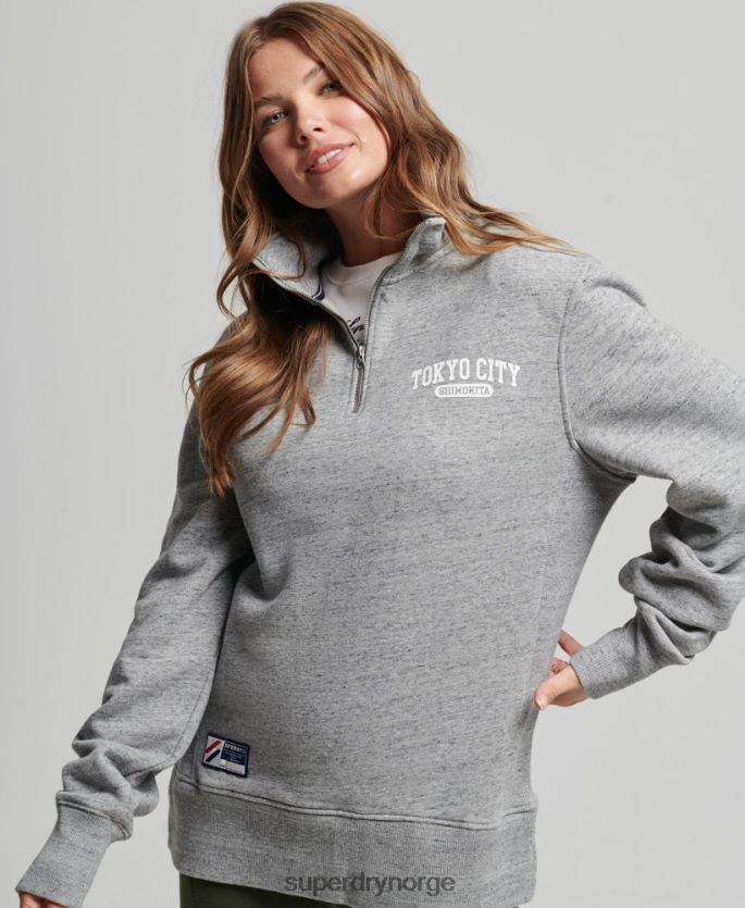 Superdry lysegrå klær 86P46D6041 college oversized genser med halv glidelås kvinner
