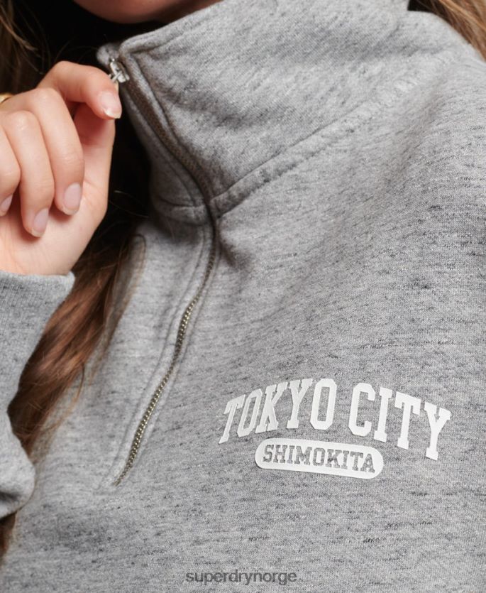 Superdry lysegrå klær 86P46D6041 college oversized genser med halv glidelås kvinner