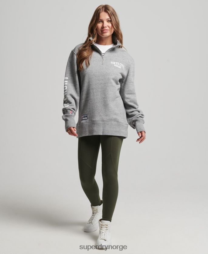 Superdry lysegrå klær 86P46D6041 college oversized genser med halv glidelås kvinner