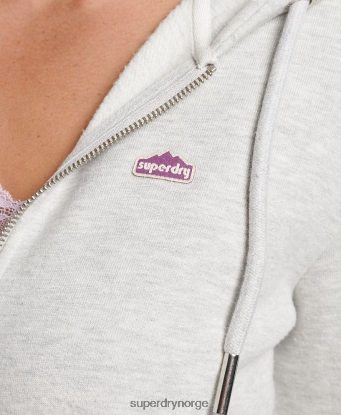 Superdry lysegrå klær 86P46D6057 90-talls hettegenser med glidelås i terreng kvinner