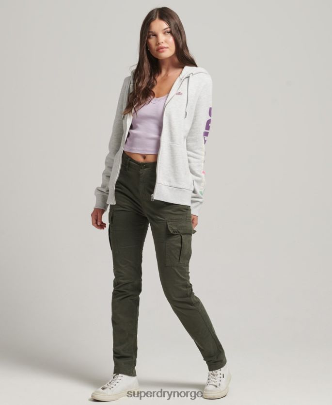 Superdry lysegrå klær 86P46D6057 90-talls hettegenser med glidelås i terreng kvinner