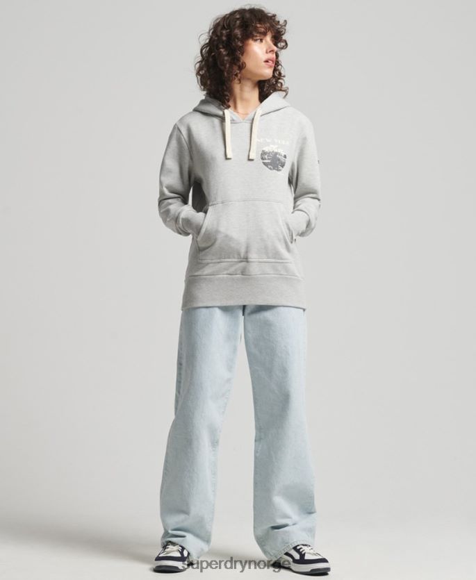 Superdry lysegrå klær 86P46D6063 vintage crossing lines hettegenser kvinner