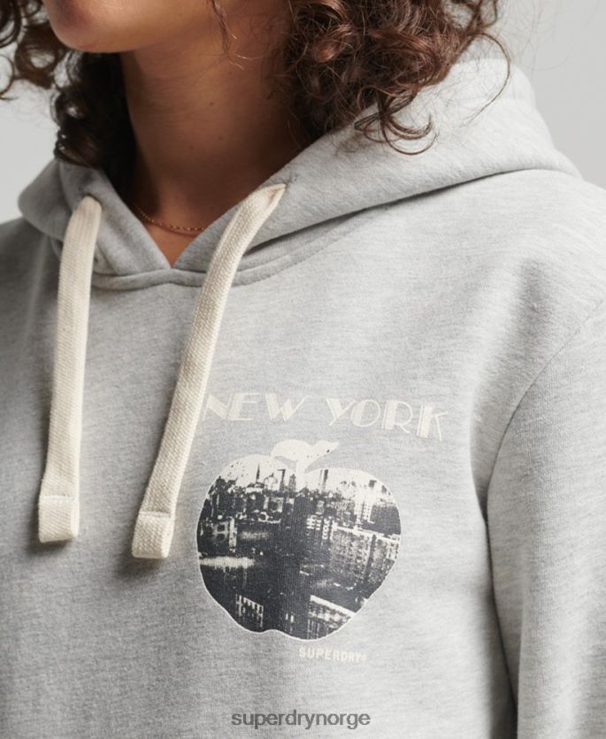 Superdry lysegrå klær 86P46D6063 vintage crossing lines hettegenser kvinner