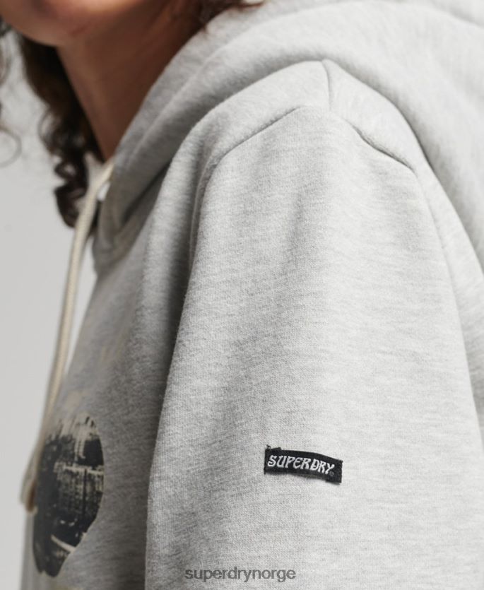 Superdry lysegrå klær 86P46D6063 vintage crossing lines hettegenser kvinner