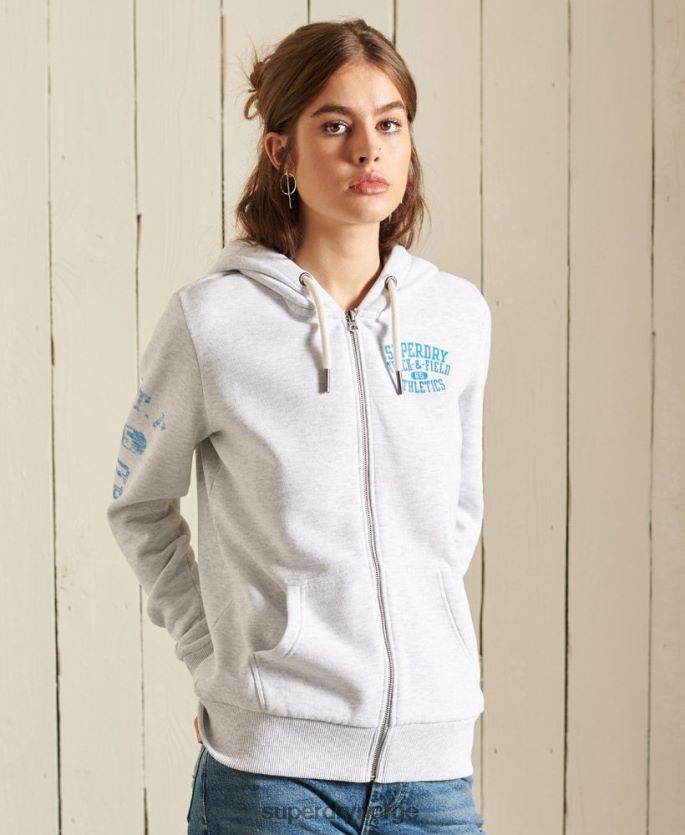 Superdry lysegrå klær 86P46D6085 friidrett hettegenser med glidelås kvinner