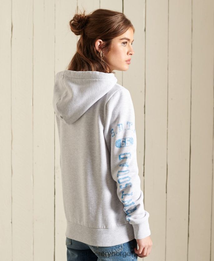 Superdry lysegrå klær 86P46D6085 friidrett hettegenser med glidelås kvinner