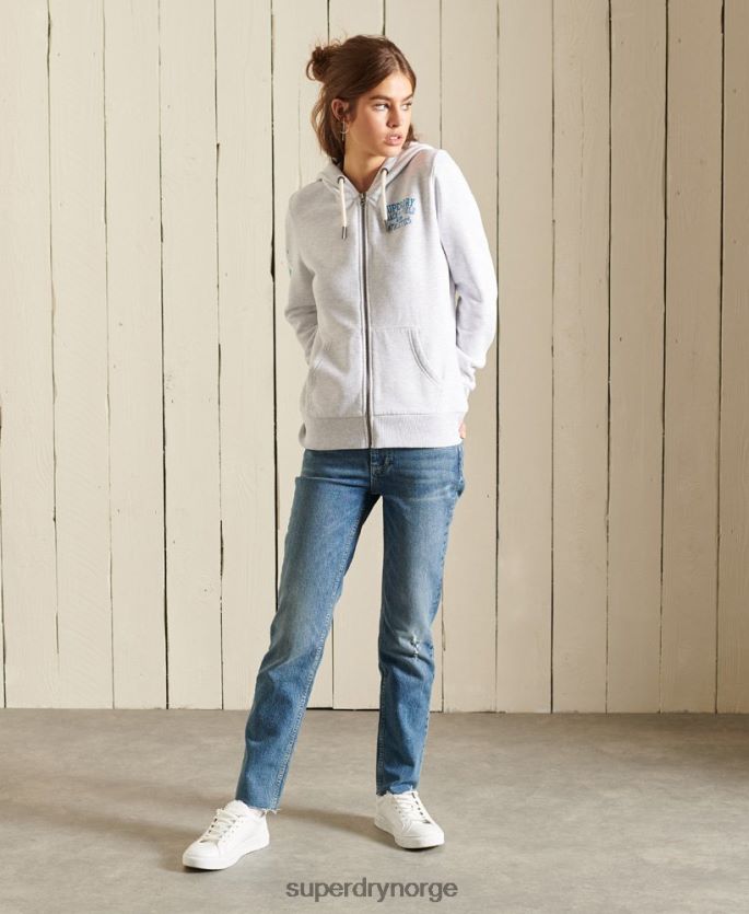 Superdry lysegrå klær 86P46D6085 friidrett hettegenser med glidelås kvinner