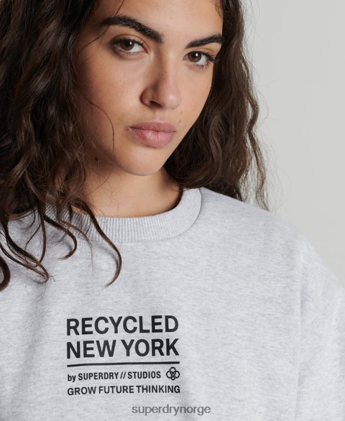 Superdry lysegrå klær 86P46D6089 resirkulert genser fra byens mannskap kvinner