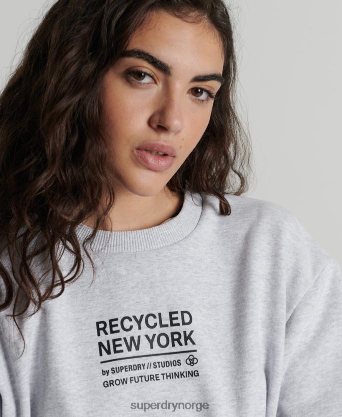 Superdry lysegrå klær 86P46D6089 resirkulert genser fra byens mannskap kvinner