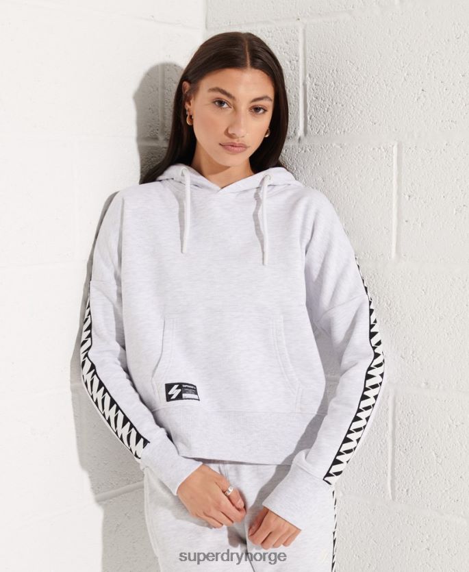 Superdry lysegrå klær 86P46D6147 kode logo tape crop hettegenser kvinner