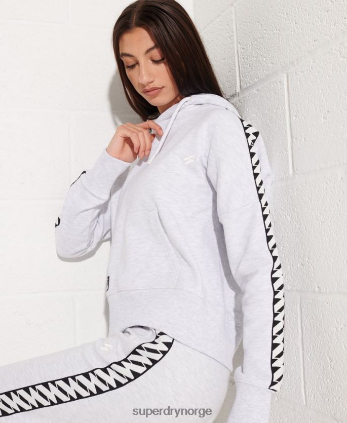 Superdry lysegrå klær 86P46D6147 kode logo tape crop hettegenser kvinner