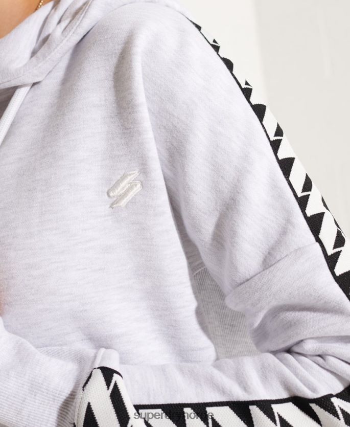 Superdry lysegrå klær 86P46D6147 kode logo tape crop hettegenser kvinner