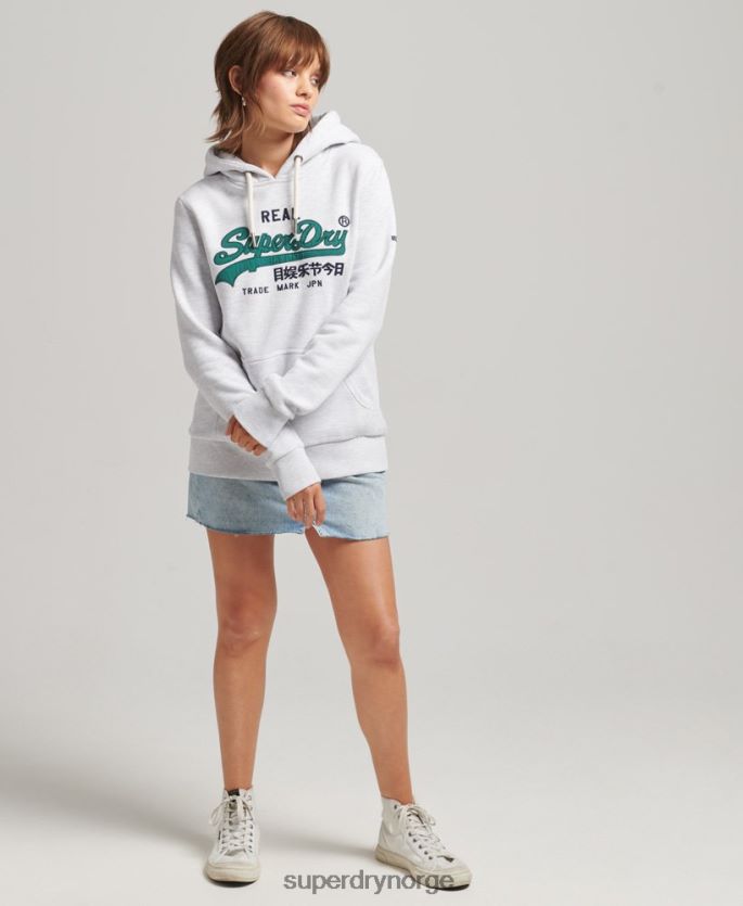 Superdry lysegrå klær 86P46D6152 vintage hettegenser med logo og arv kvinner