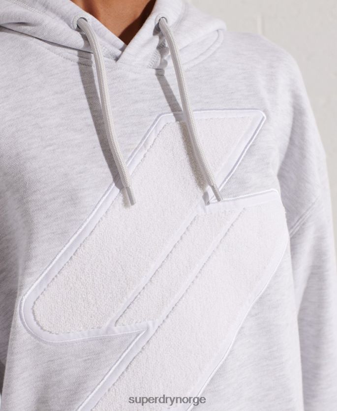 Superdry lysegrå klær 86P46D6174 kode logo chenille oversized hettegenser kvinner