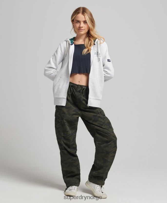 Superdry lysegrå klær 86P46D6668 hettegenser med glidelås på innsiden kvinner