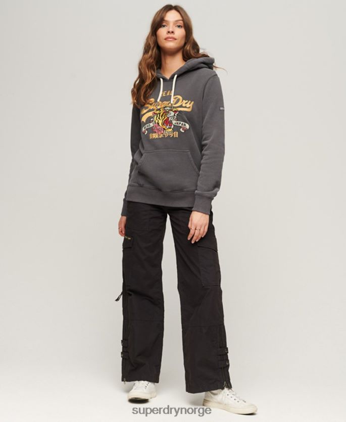 Superdry mørk grå klær 86P46D2128 vintage logo-fortelling hettegenser kvinner