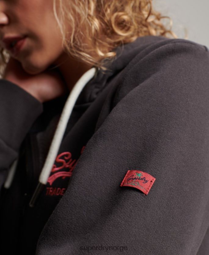 Superdry mørk grå klær 86P46D2143 vintage logo neon hettegenser med glidelås kvinner