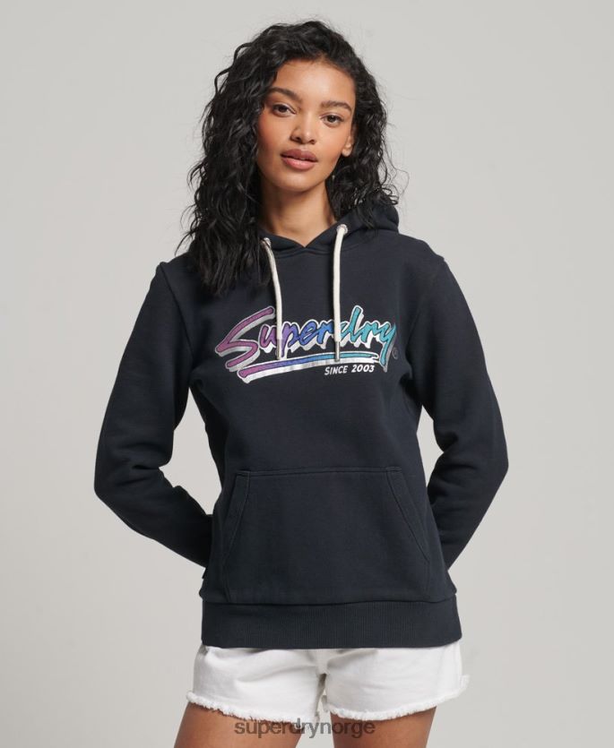 Superdry mørk grå klær 86P46D2274 vintage downtown script hettegenser kvinner