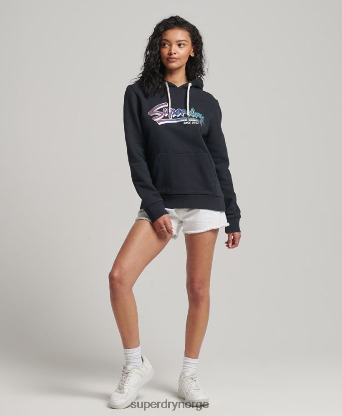 Superdry mørk grå klær 86P46D2274 vintage downtown script hettegenser kvinner