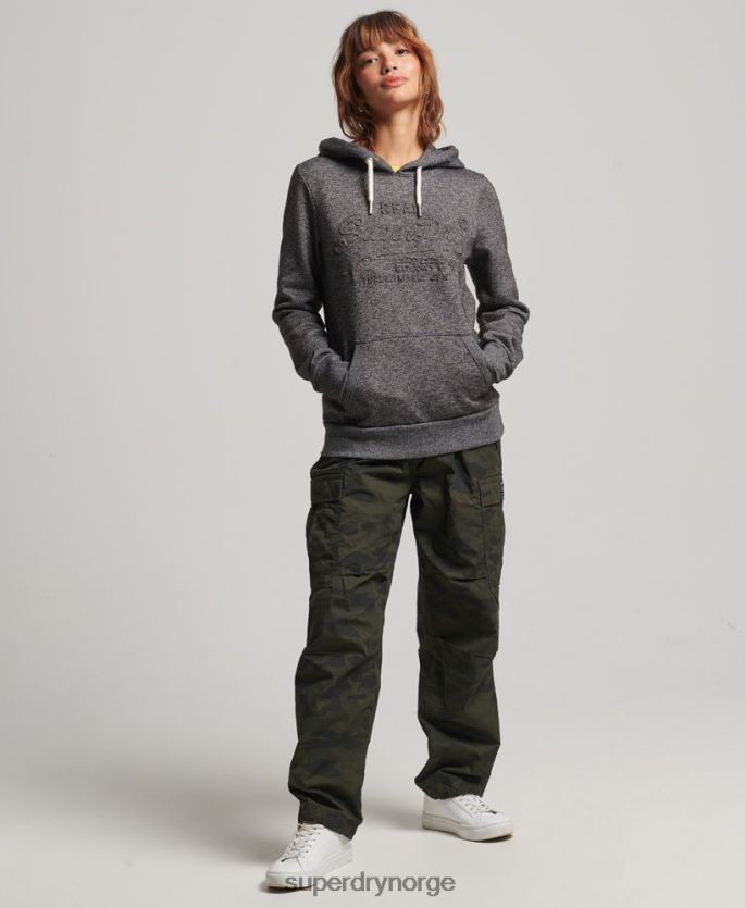 Superdry mørk grå klær 86P46D3285 hettegenser med preget grafisk logo kvinner