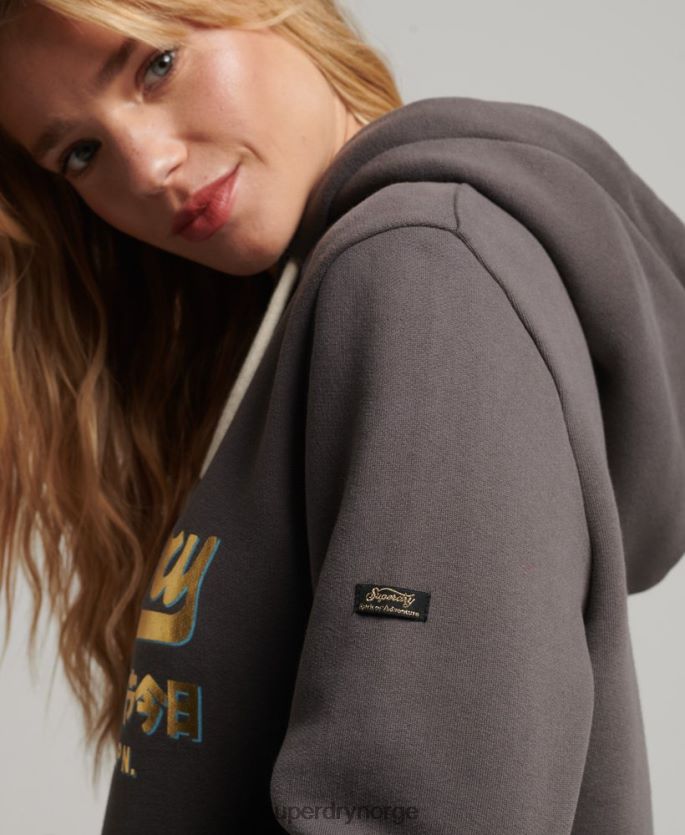 Superdry mørk grå klær 86P46D3306 Japansk vintage logo grafisk hettegenser kvinner