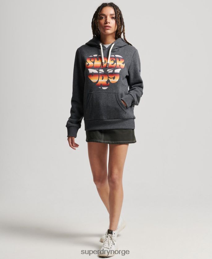 Superdry mørk grå klær 86P46D3406 vintage scripted infill hettegenser kvinner
