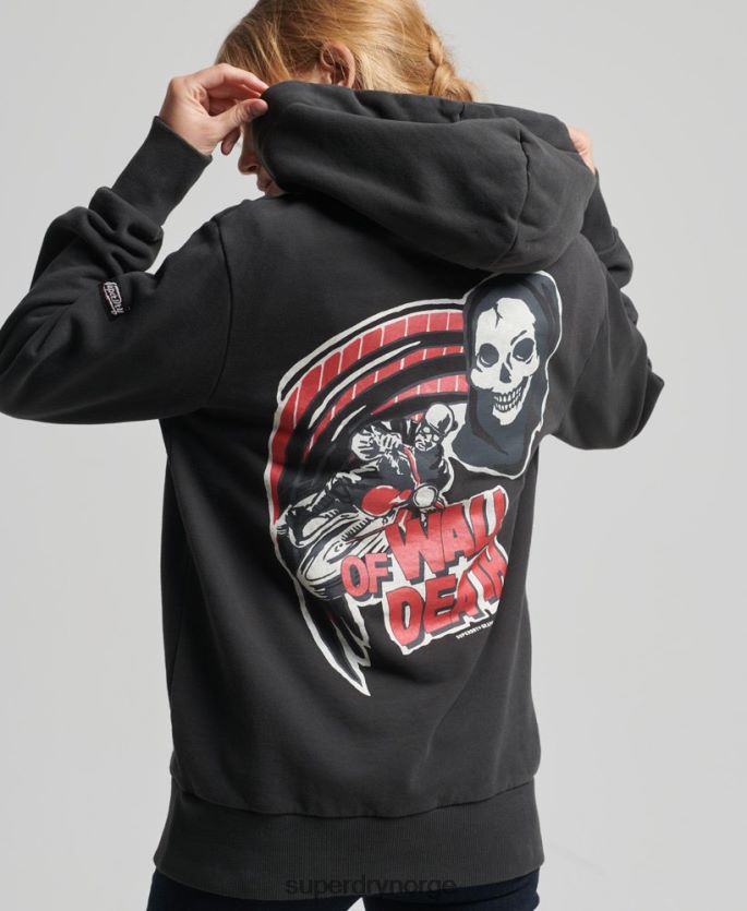 Superdry mørk grå klær 86P46D3447 vintage crossing lines hettegenser kvinner