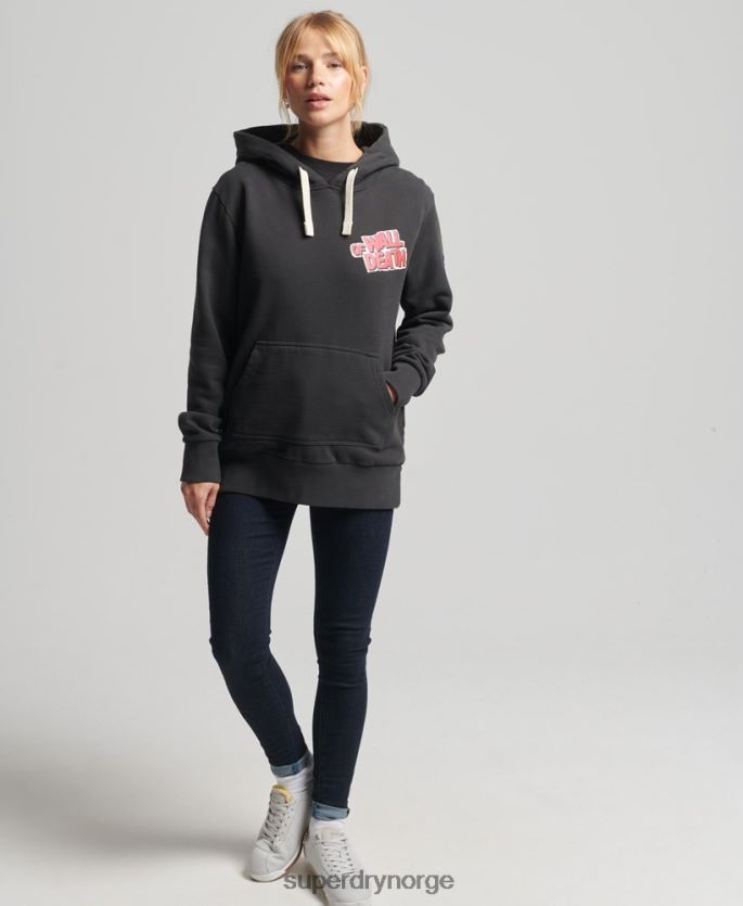 Superdry mørk grå klær 86P46D3447 vintage crossing lines hettegenser kvinner