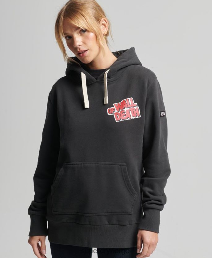 Superdry mørk grå klær 86P46D3447 vintage crossing lines hettegenser kvinner