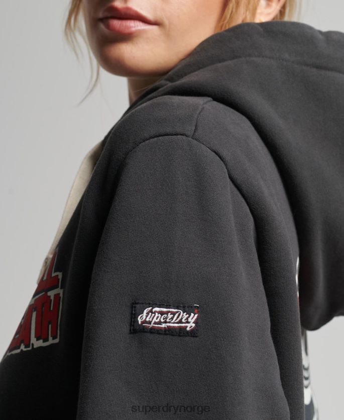 Superdry mørk grå klær 86P46D3447 vintage crossing lines hettegenser kvinner