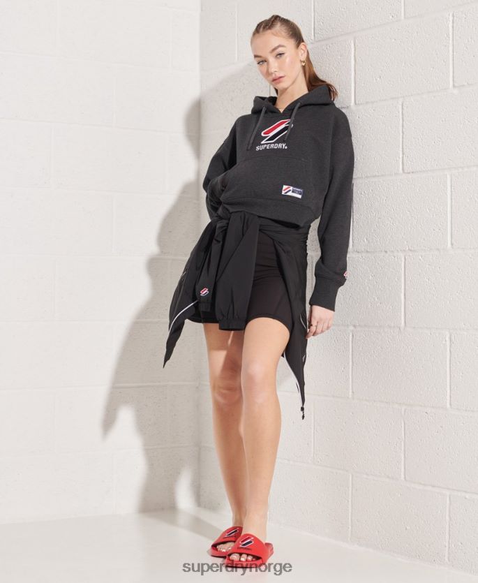 Superdry mørk grå klær 86P46D3497 sportstyle klassisk boksy hettegenser kvinner
