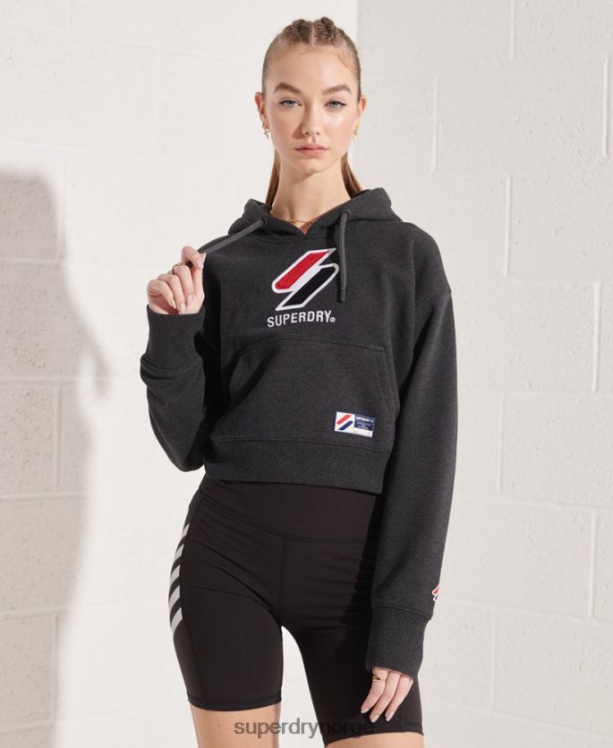 Superdry mørk grå klær 86P46D3497 sportstyle klassisk boksy hettegenser kvinner