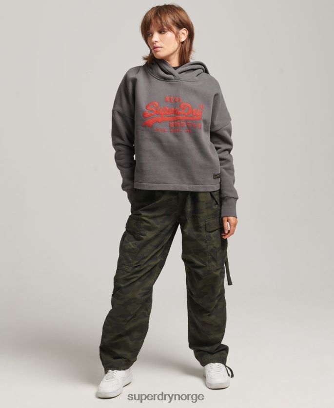 Superdry mørk grå klær 86P46D5764 vintage hettegenser med logobokspassform kvinner