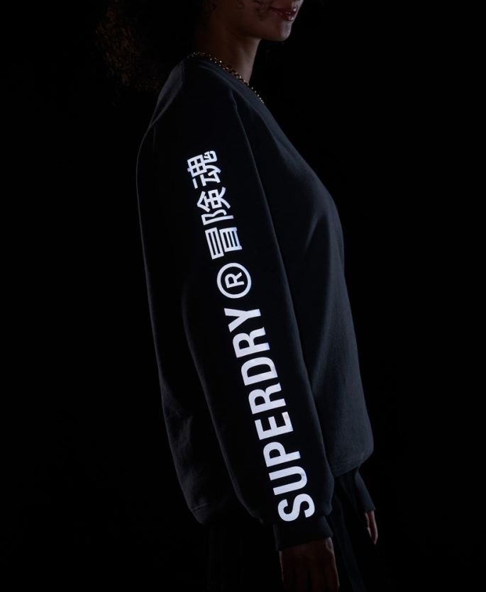 Superdry mørk grå klær 86P46D5899 kode lineær genser for løs mannskap kvinner