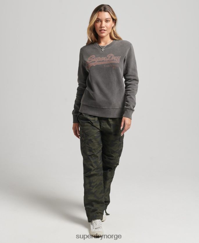 Superdry mørk grå klær 86P46D5910 vintage genser med borough crew med logo kvinner