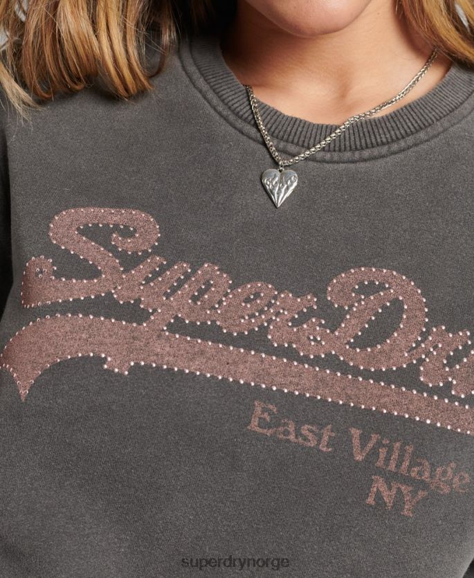 Superdry mørk grå klær 86P46D5910 vintage genser med borough crew med logo kvinner