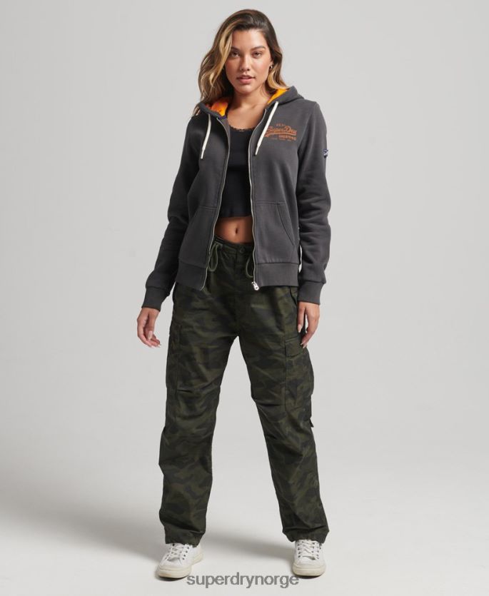 Superdry mørk grå klær 86P46D6027 hettegenser med glidelås på innsiden kvinner
