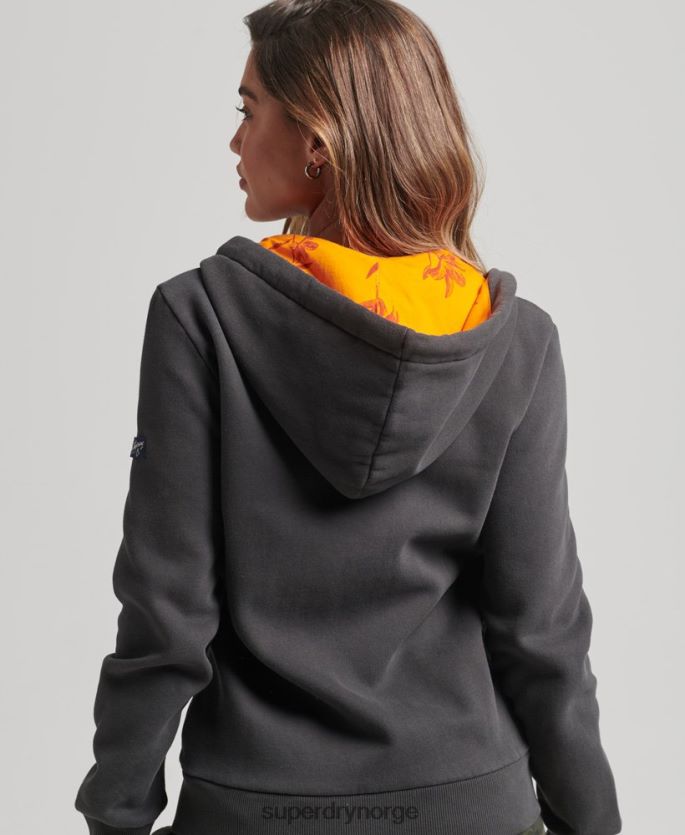 Superdry mørk grå klær 86P46D6027 hettegenser med glidelås på innsiden kvinner