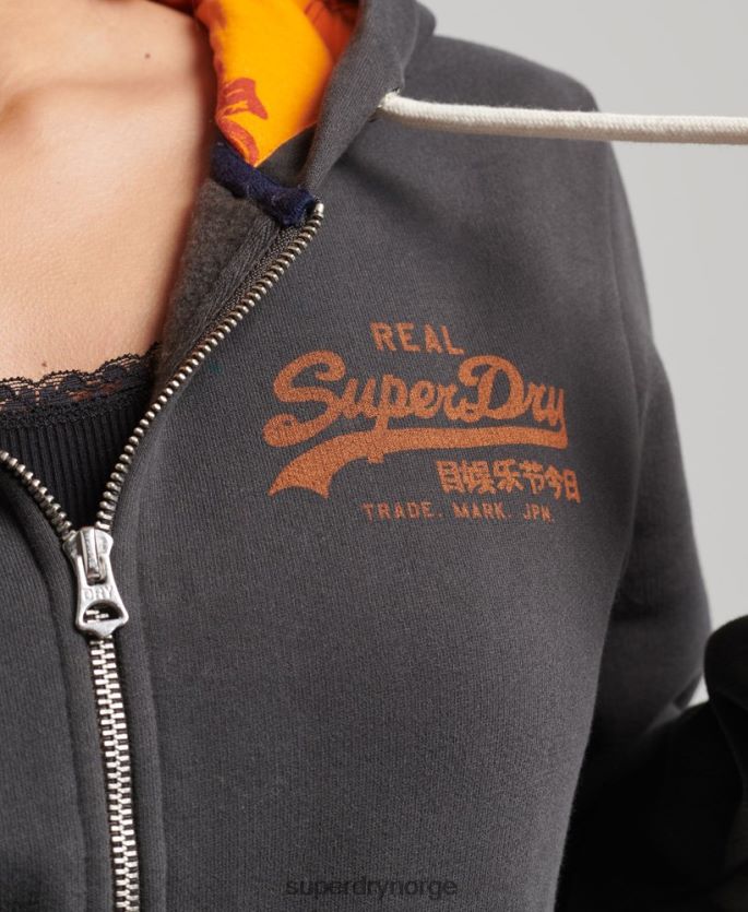 Superdry mørk grå klær 86P46D6027 hettegenser med glidelås på innsiden kvinner