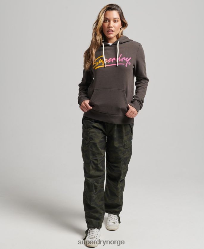 Superdry mørk grå klær 86P46D6079 hettegenser med manus i sentrum kvinner